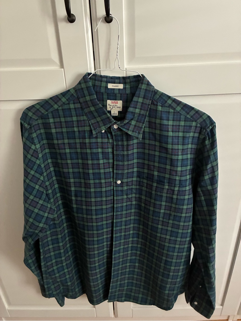 J.Crew Classic Cotton Green & Navy Plaid Button-Down Oxford Shirt - Men's